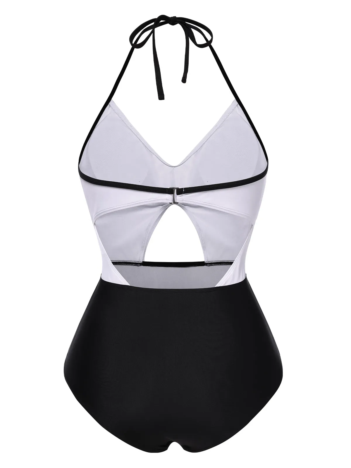 White 1960s Halter Front Cutout One-Piece Swimsuit sold by Retro Stage product image thumbnail 3