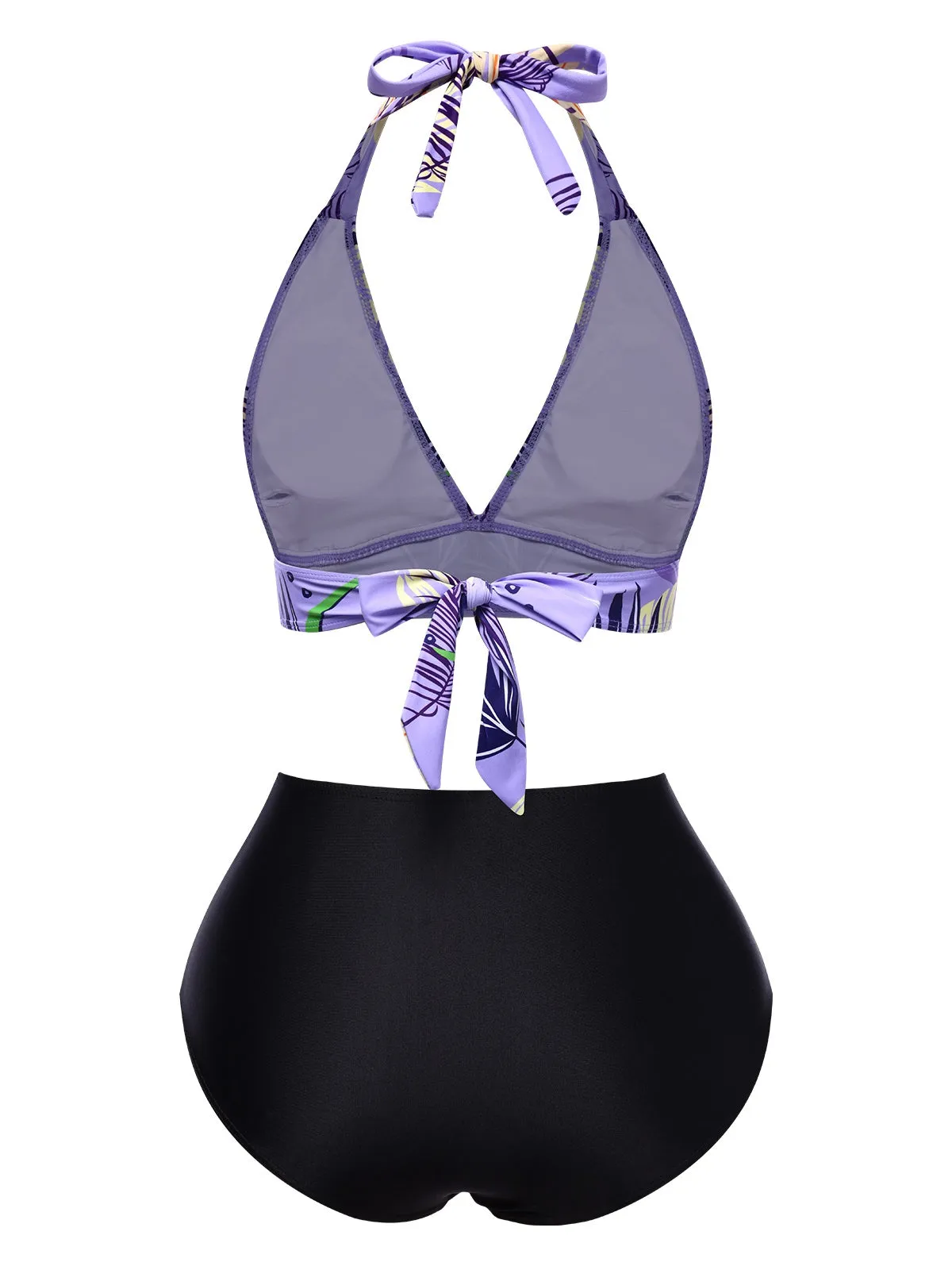 Purple 1960s Tropical Plants Lace-Up Halter Swimsuit sold by Retro Stage product image thumbnail 3