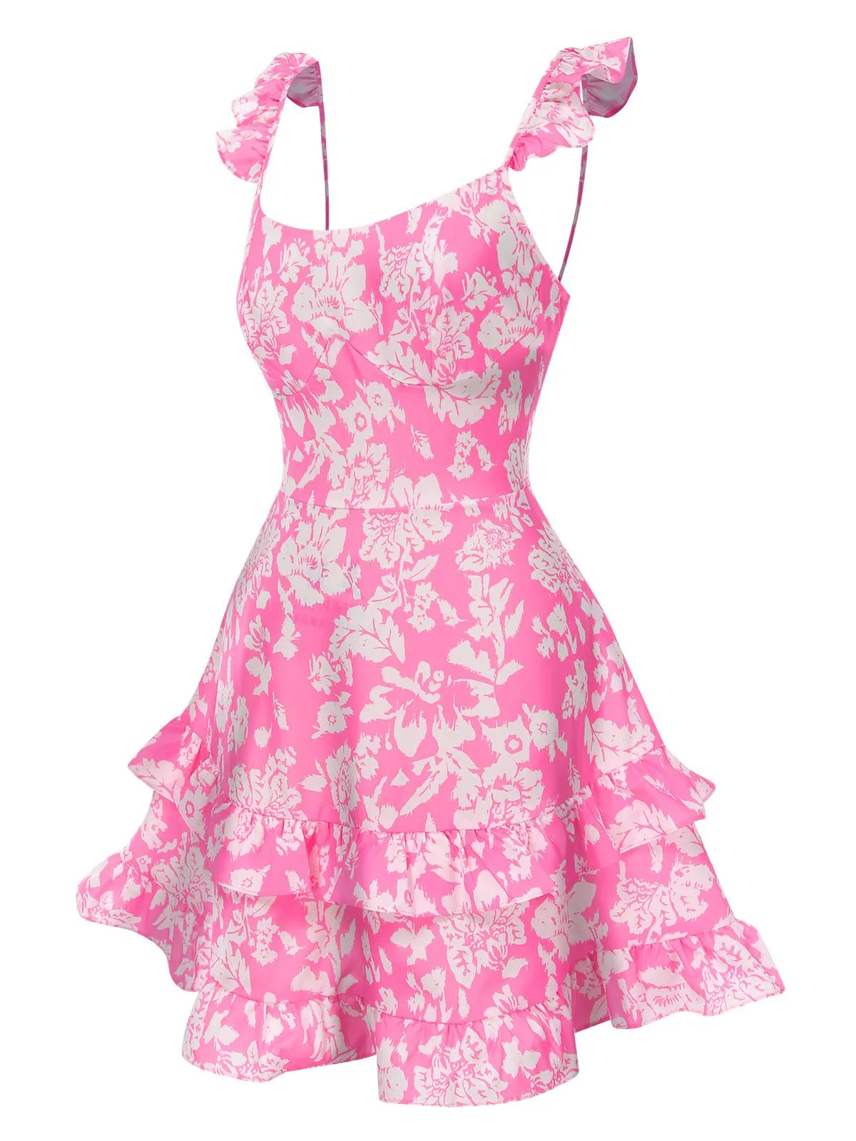Pink 1970s Ruffled Suspender Lace-Up Floral Dress sold by Retro Stage product image thumbnail 2