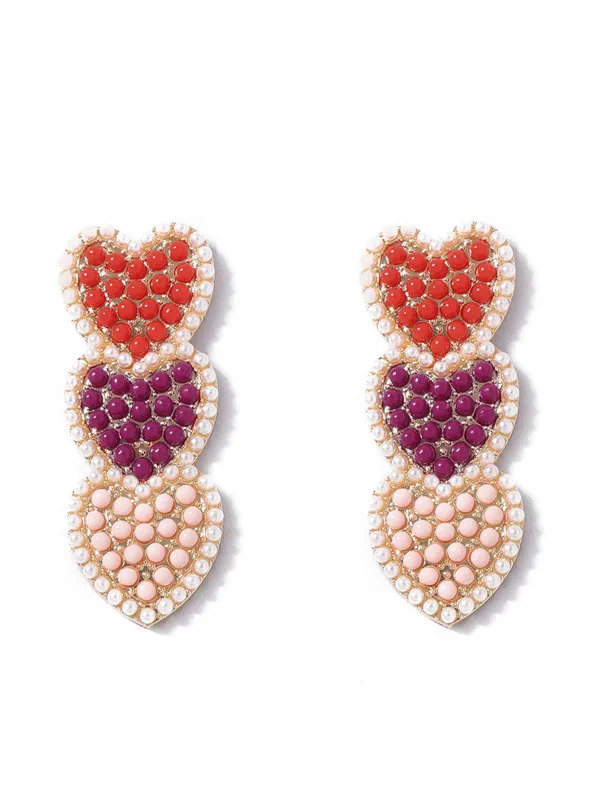 Multicolor Hearts Imitation Pearls Dangle Earrings sold by Retro Stage