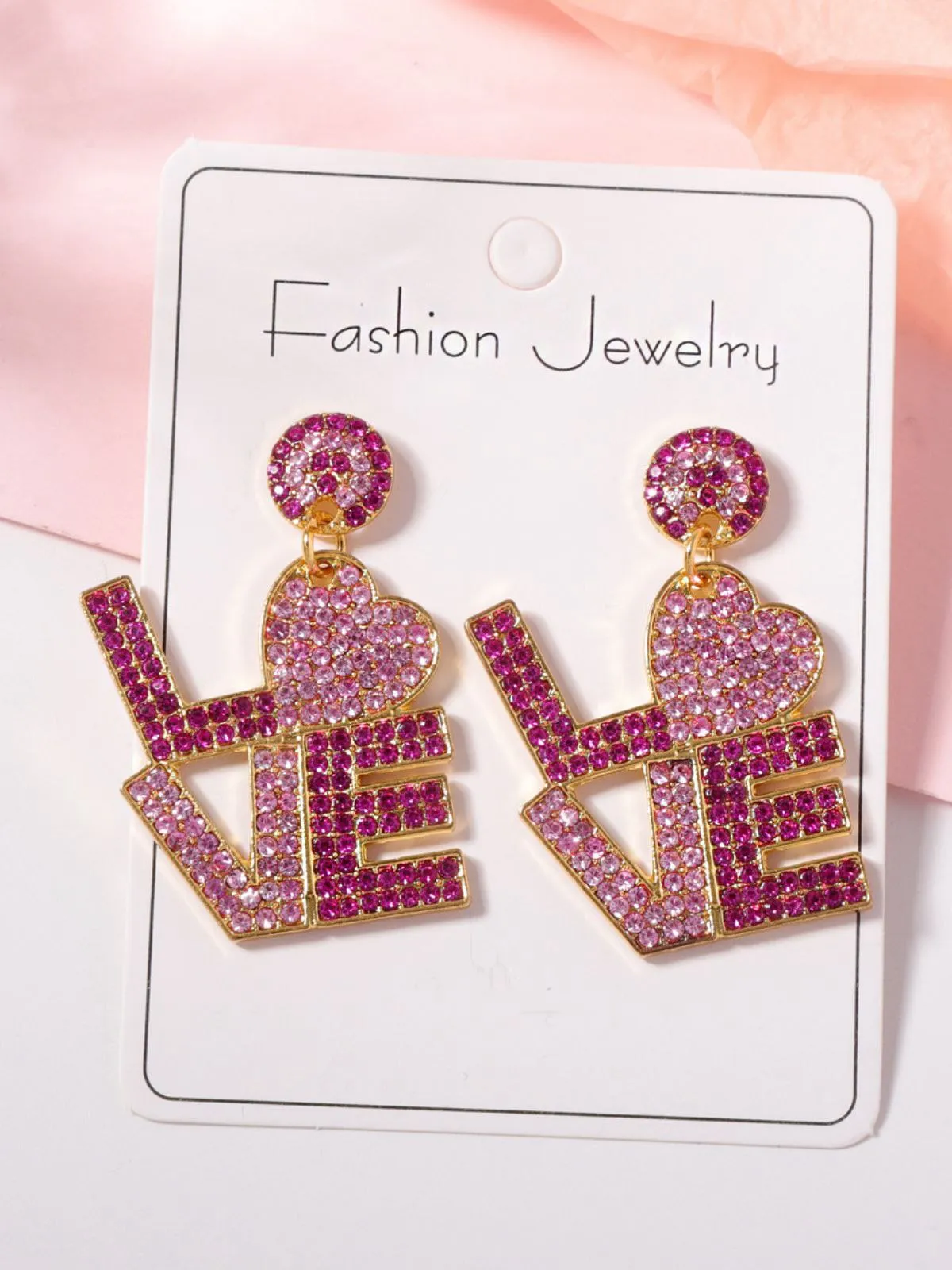 Purple Rhinestone LOVE Letters Dangle Earrings sold by Retro Stage product image thumbnail 3