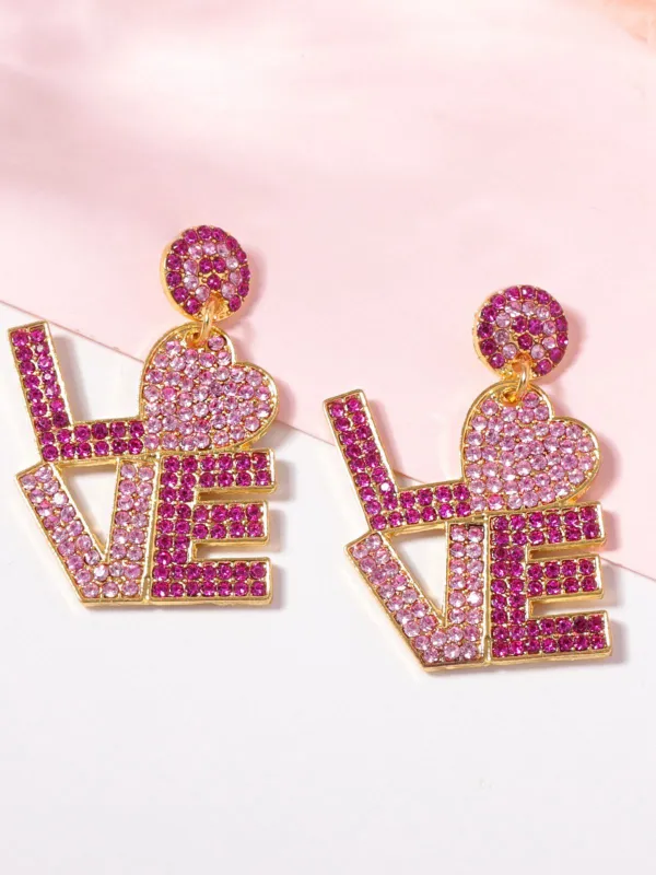 Purple Rhinestone LOVE Letters Dangle Earrings sold by Retro Stage