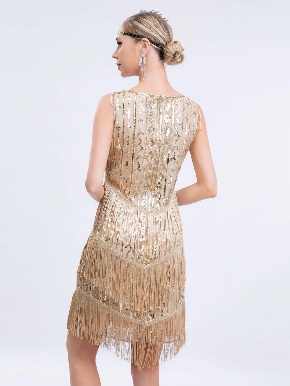 Gold 1920s Gatsby Sequins Tassel Patchwork Dress sold by Retro Stage product image thumbnail 4