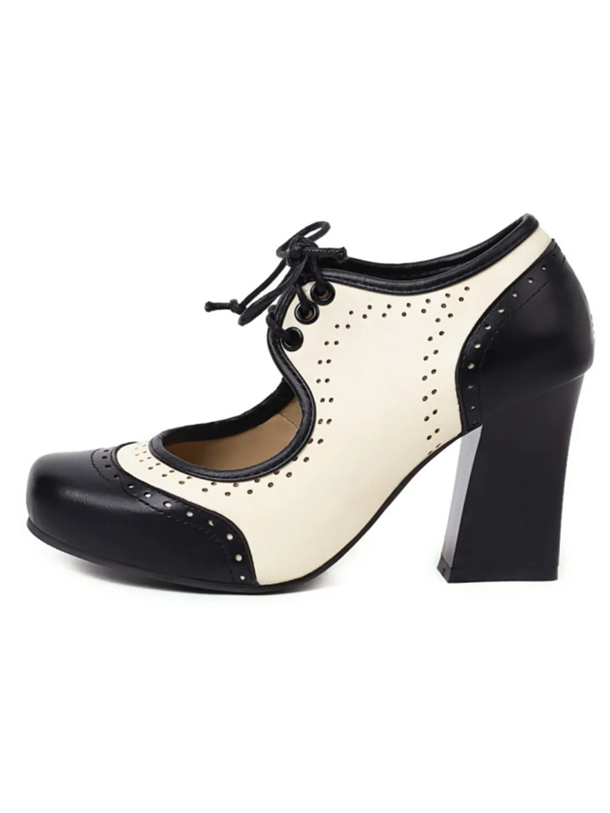 Vintage Hollow-Out Colorblock Lace-Up Heels sold by Retro Stage product image thumbnail 3