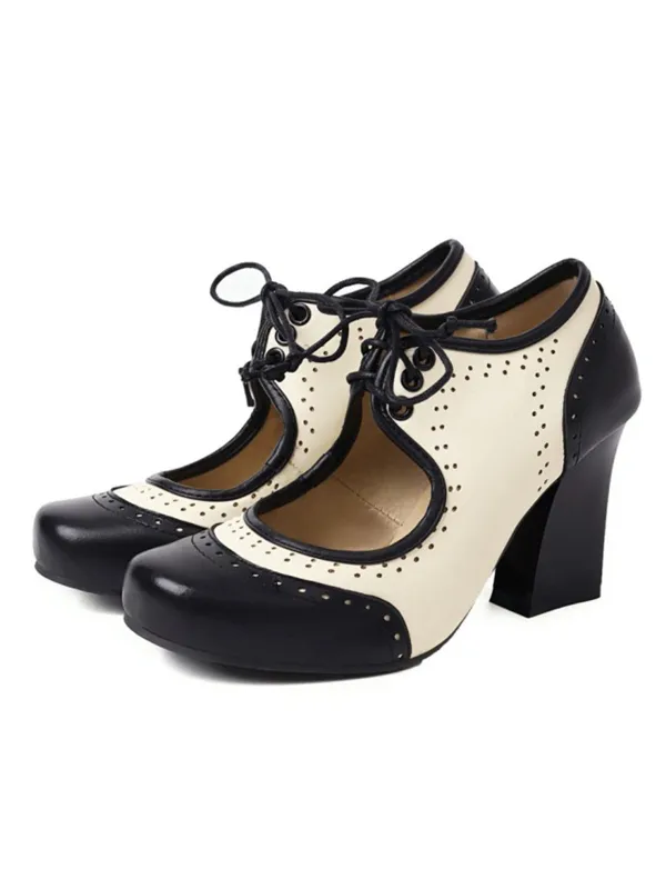 Vintage Hollow-Out Colorblock Lace-Up Heels sold by Retro Stage