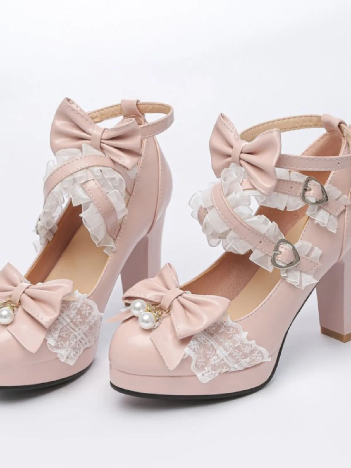 Vintage Bow Pearls Lace Chunky Lolita Heels sold by Retro Stage product image thumbnail 5