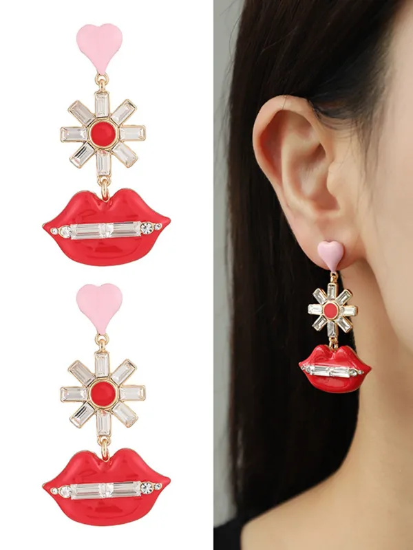 Pink Heart & Red Lips Valentine Earrings sold by Retro Stage