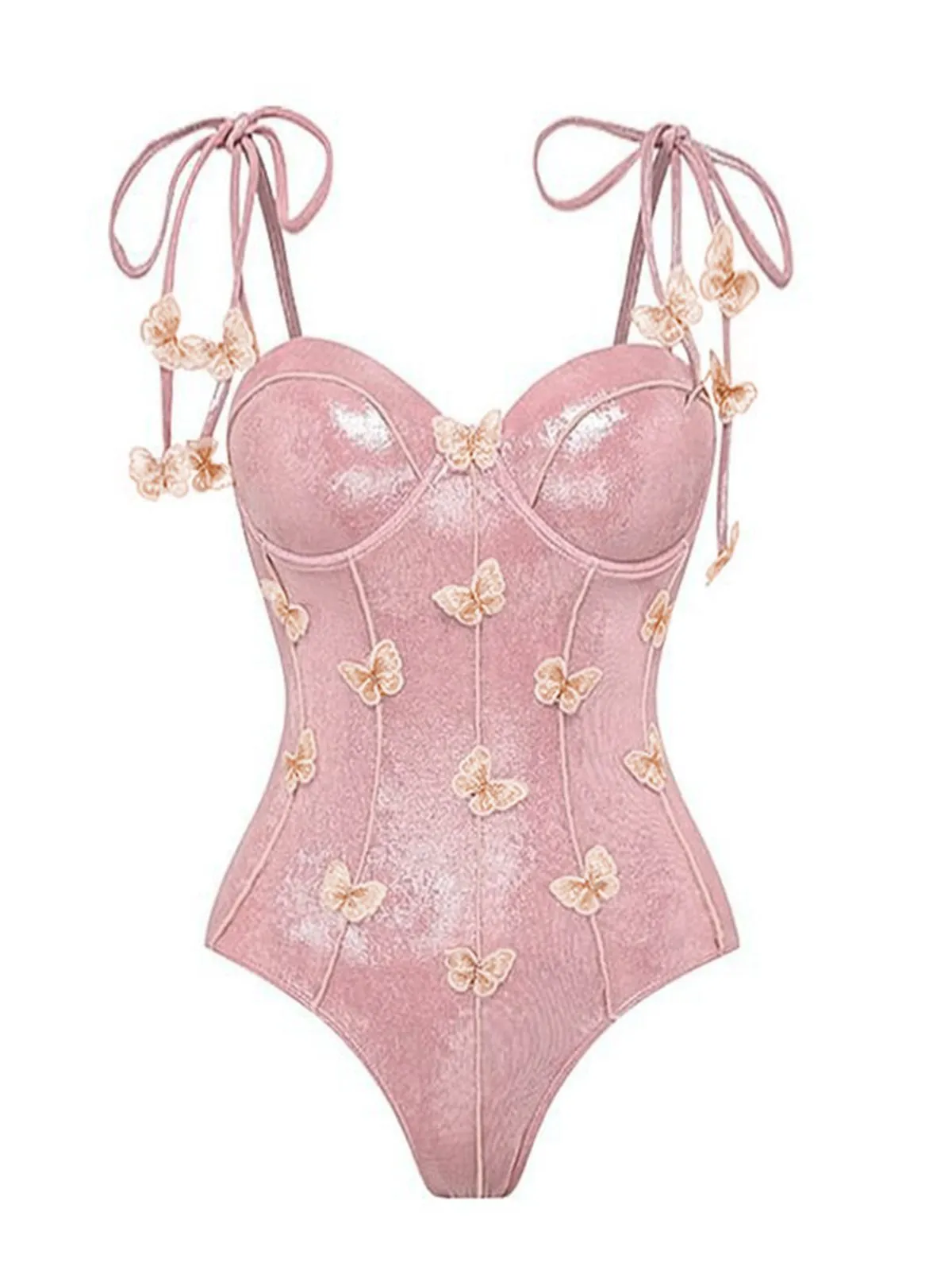Pink 1950s Shimmery 3D Butterflies One-Piece Swimsuit sold by Retro Stage