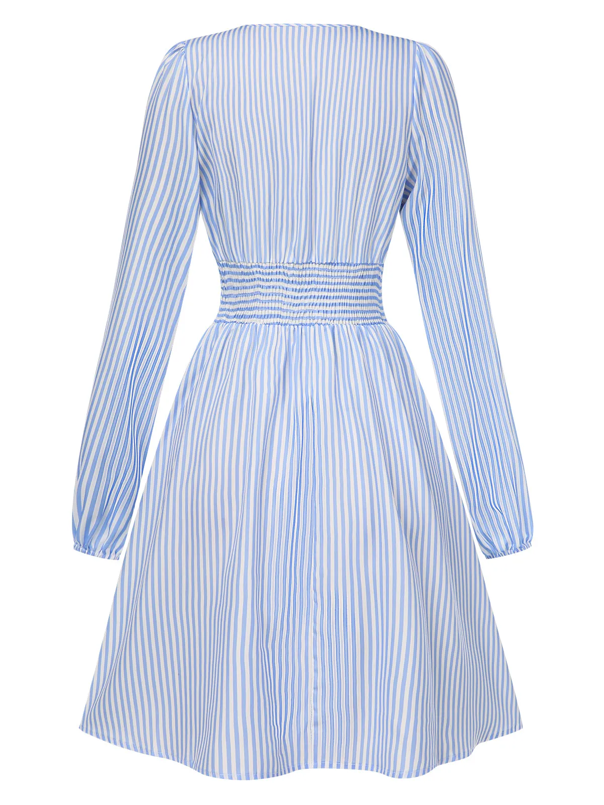 Blue 1940s V-Neck Stripes Long Sleeve Dress sold by Retro Stage product image thumbnail 3