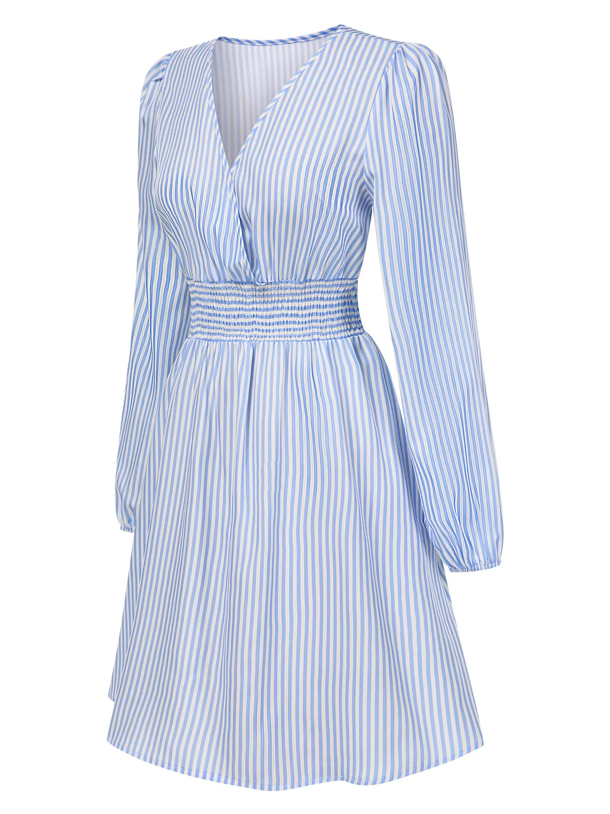 Blue 1940s V-Neck Stripes Long Sleeve Dress sold by Retro Stage product image thumbnail 2