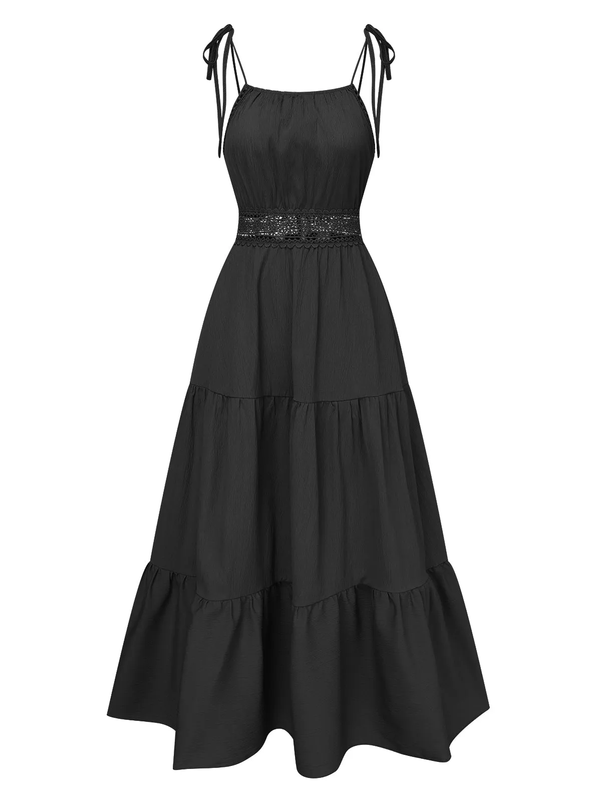 1970s Solid Straps Ruffles Patchwork Dress sold by Retro Stage product image thumbnail 5