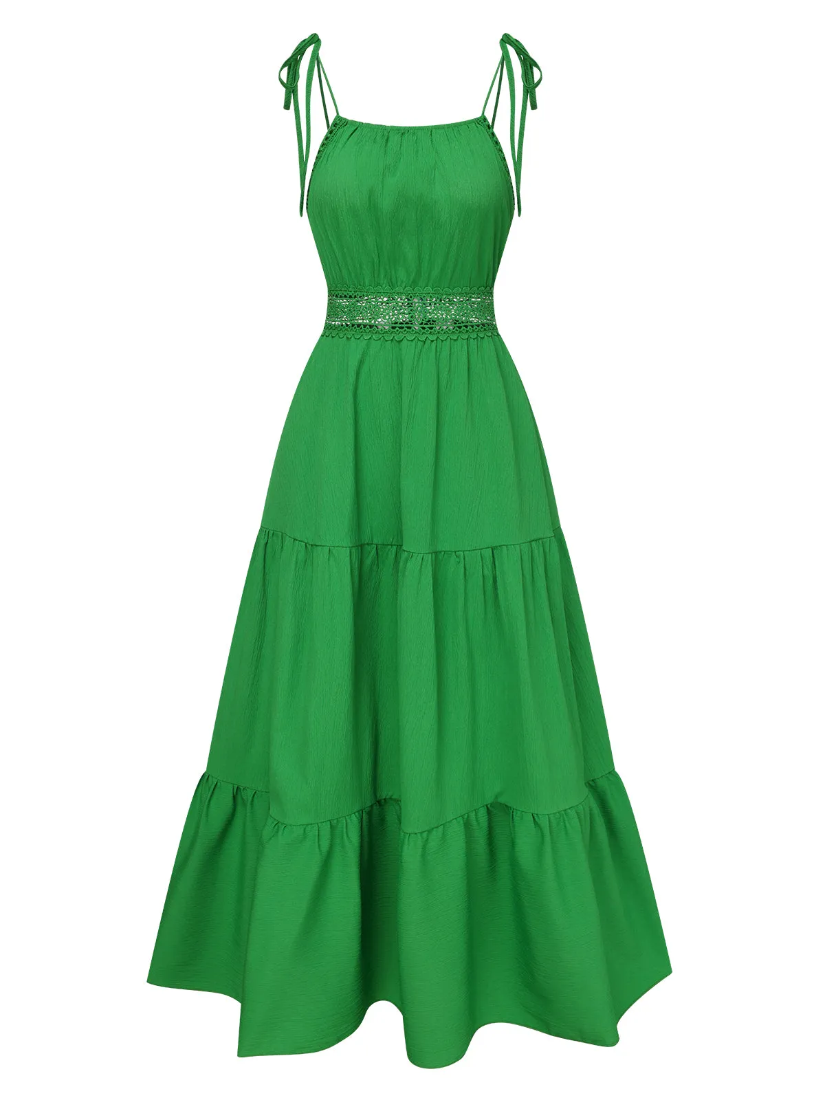 1970s Solid Straps Ruffles Patchwork Dress sold by Retro Stage