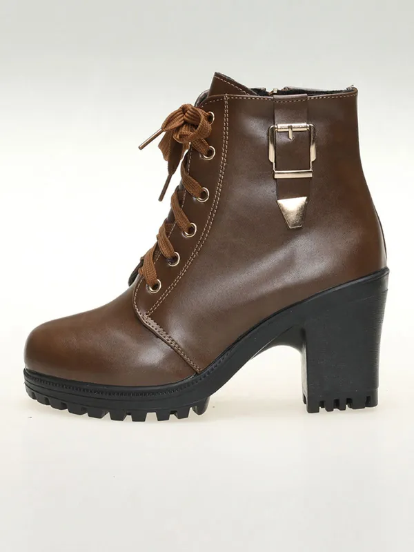 Brown Vintage Leather Chunky High Heels sold by Retro Stage