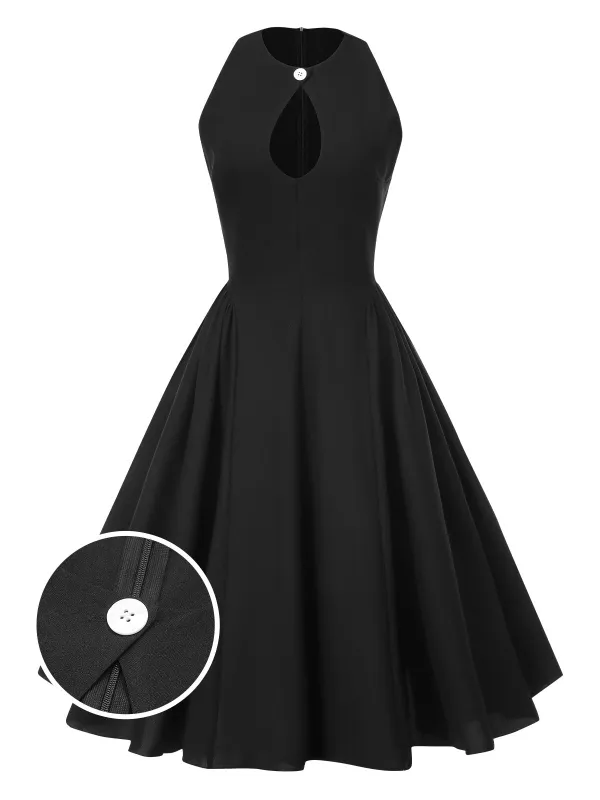 Black 1950s Solid Keyhole Sleeveless Dress sold by Retro Stage