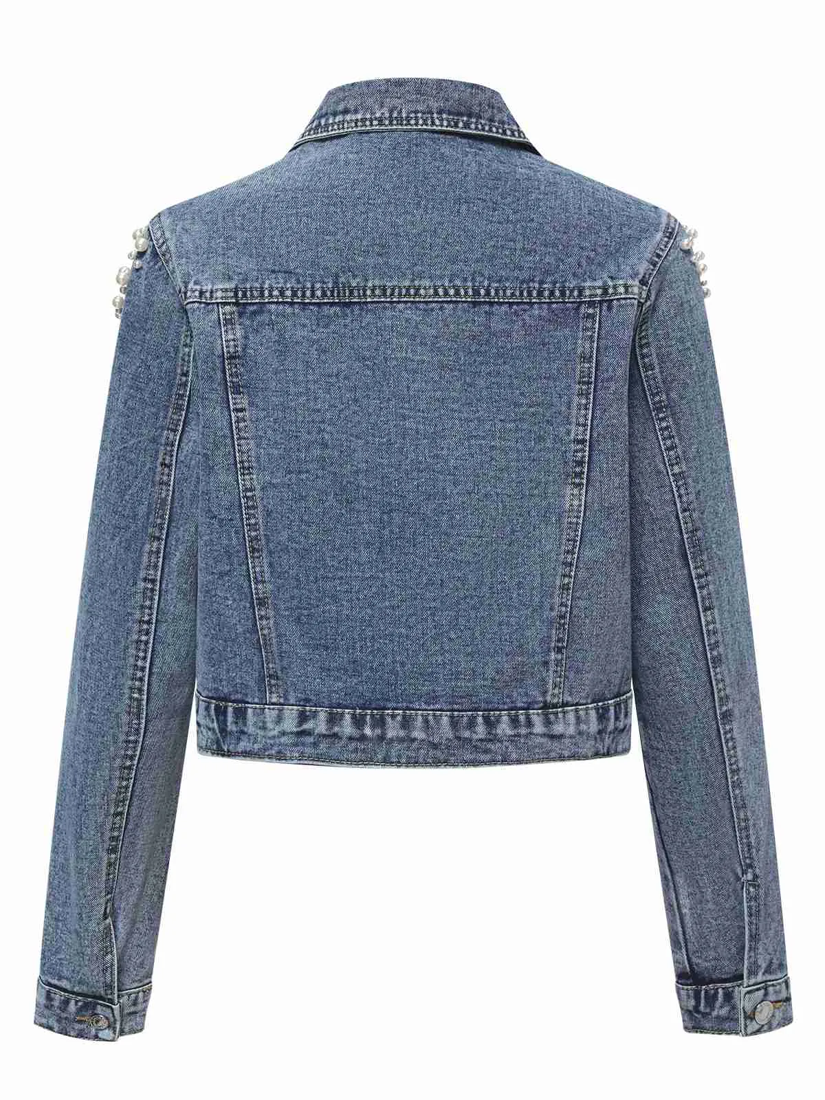 Blue 1950s Lapel Pearls Denim Short Coat sold by Retro Stage product image thumbnail 2