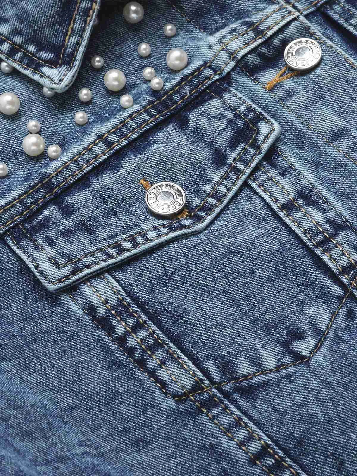 Blue 1950s Lapel Pearls Denim Short Coat sold by Retro Stage product image thumbnail 4