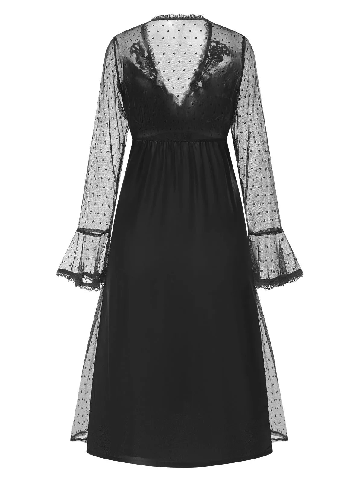 1950s Dots Sheer Sleeves Deep V-Neck Nightgown sold by Retro Stage product image thumbnail 5