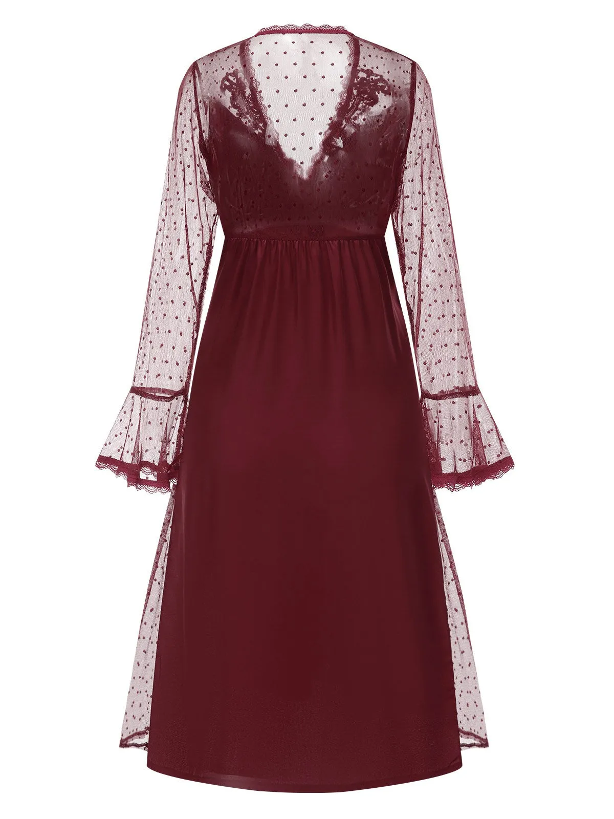 1950s Dots Sheer Sleeves Deep V-Neck Nightgown sold by Retro Stage product image thumbnail 2