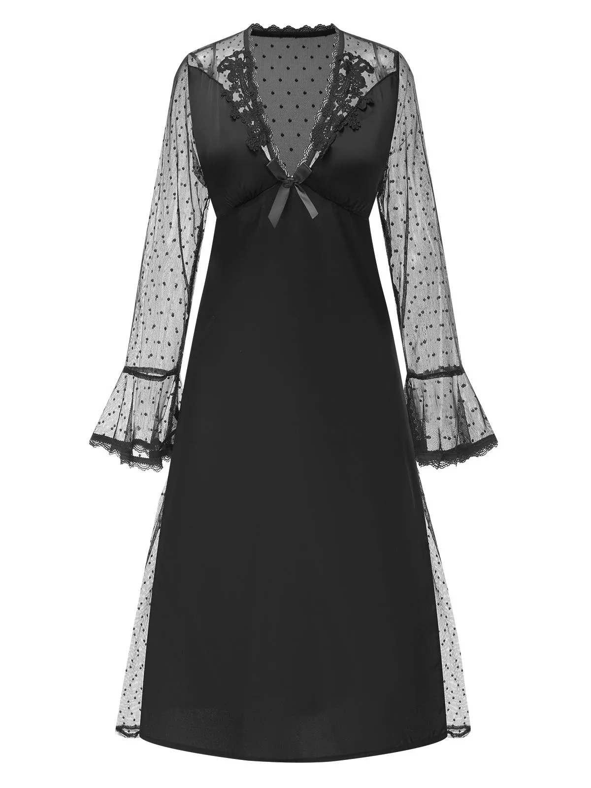 1950s Dots Sheer Sleeves Deep V-Neck Nightgown sold by Retro Stage product image thumbnail 4