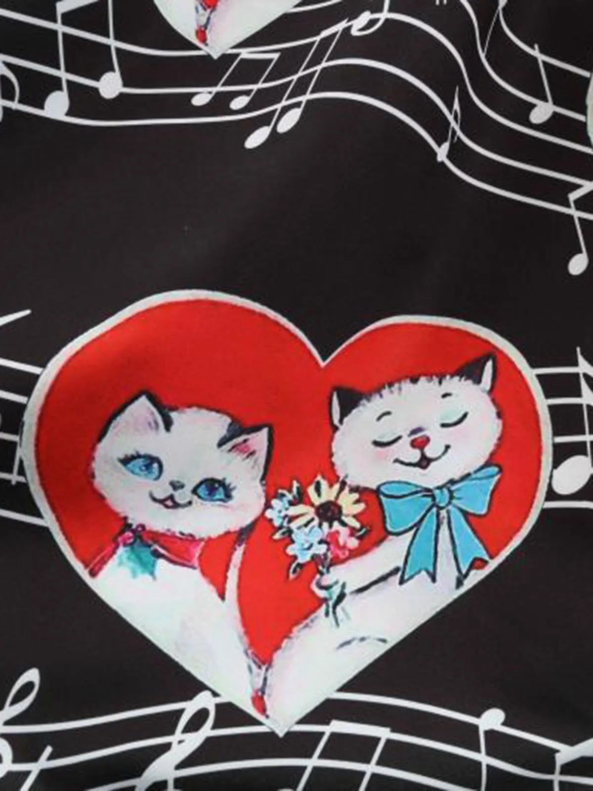 Black 1950s Valentine Cats & Music Note Patchwork Dress sold by Retro Stage product image thumbnail 4