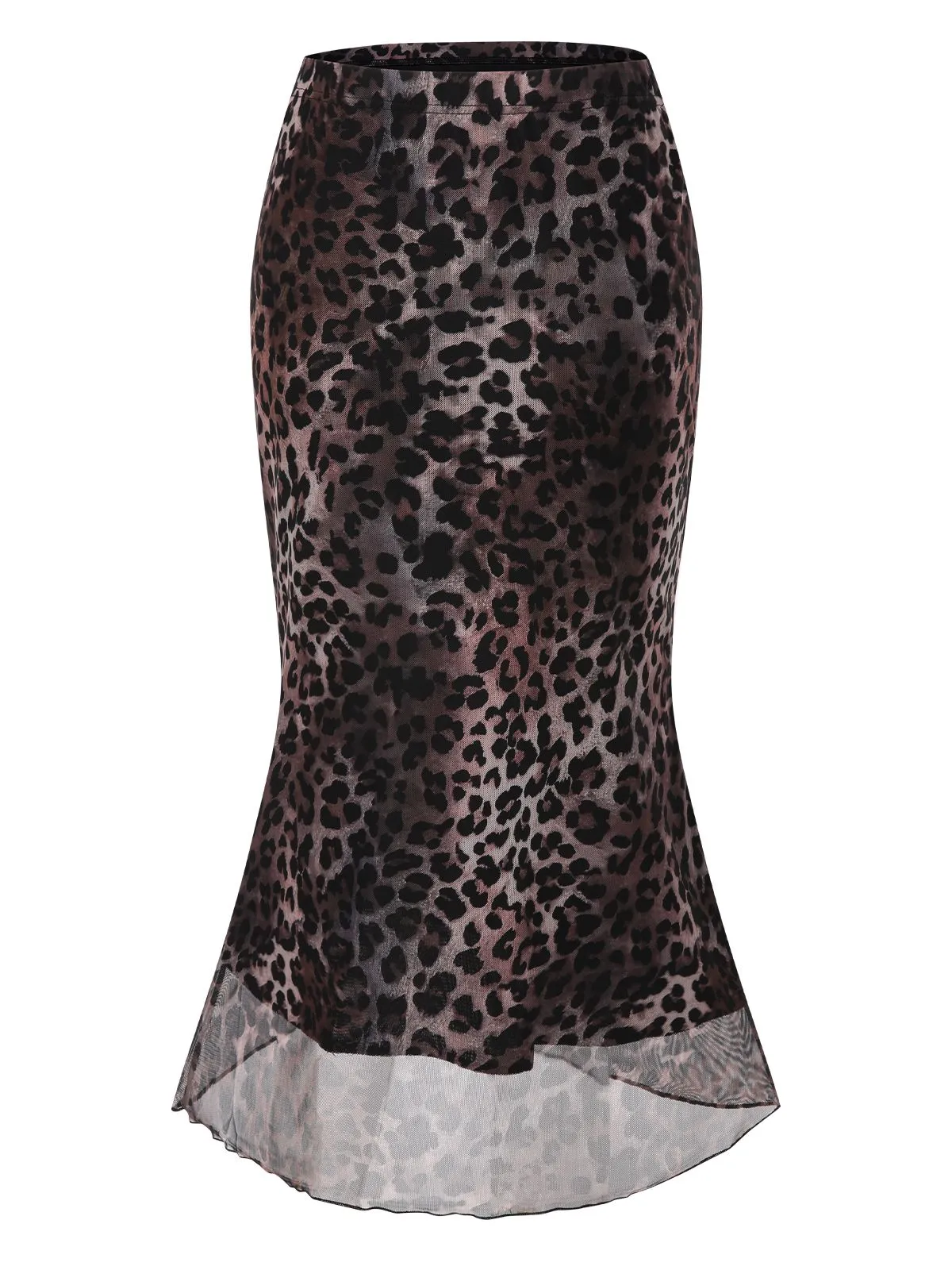 Dark Brown 1950s Leopard Mesh Mermaid Skirt sold by Retro Stage