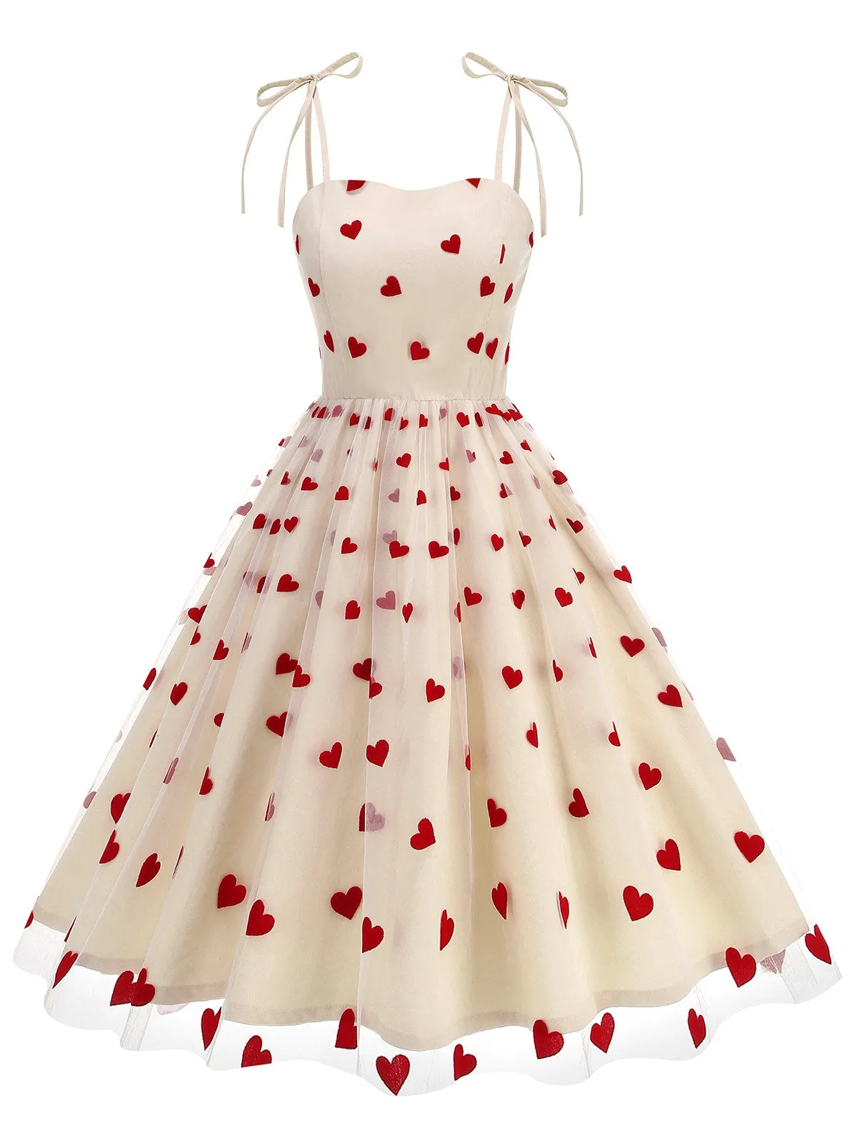 1950s Red Heart Mesh Patchwork Suspender Dress sold by Retro Stage