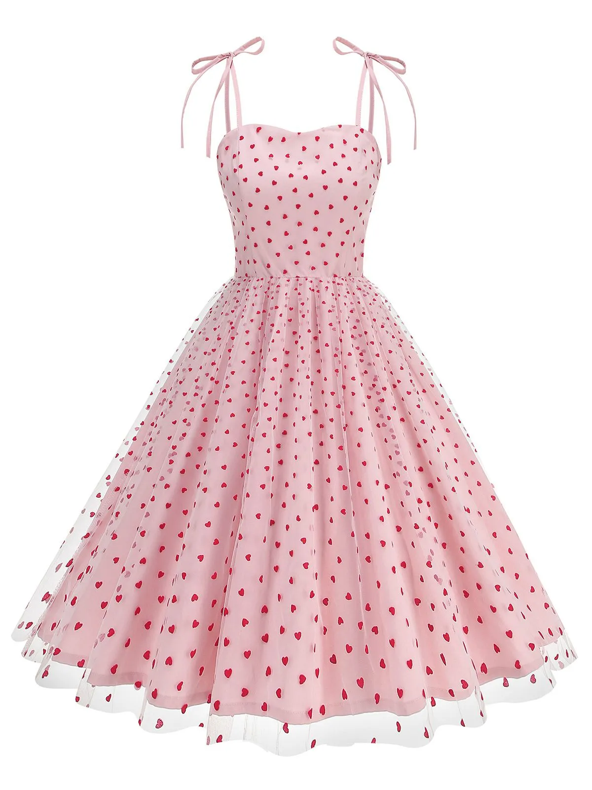 1950s Red Heart Mesh Patchwork Suspender Dress sold by Retro Stage product image thumbnail 5