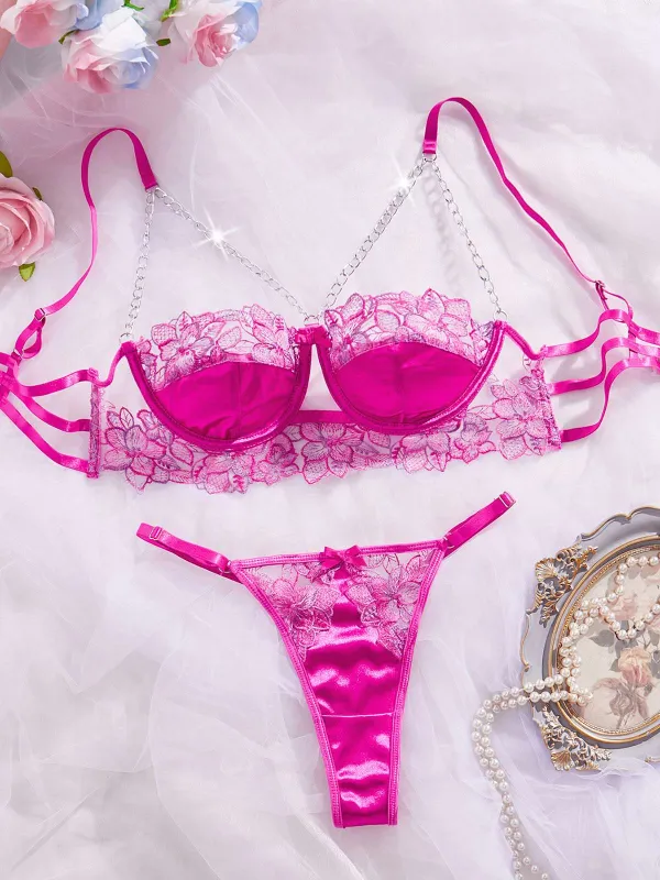 2PCS Rose Red 1950s Lace Satin Lingerie Pajamas sold by Retro Stage