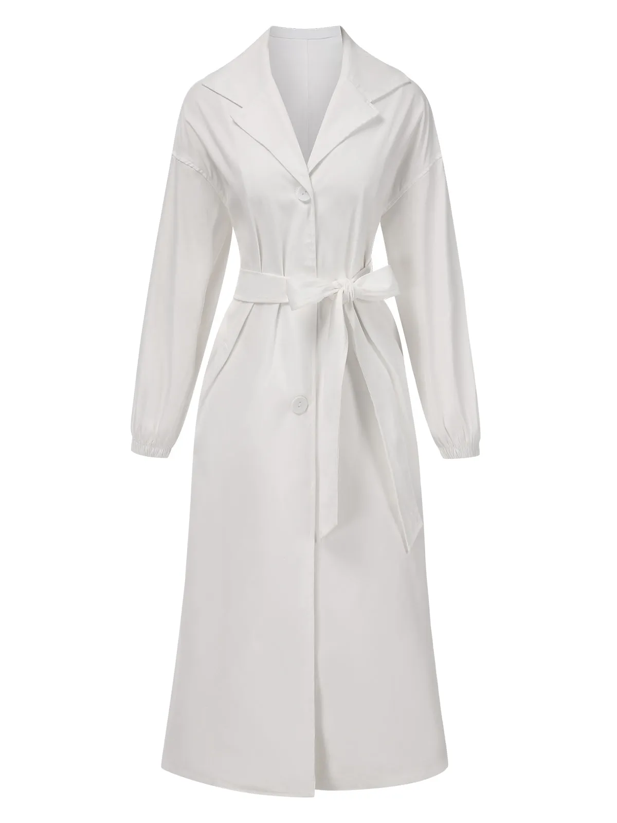 1940s Solid Notched Collar Belted Long Coat sold by Retro Stage product image thumbnail 3