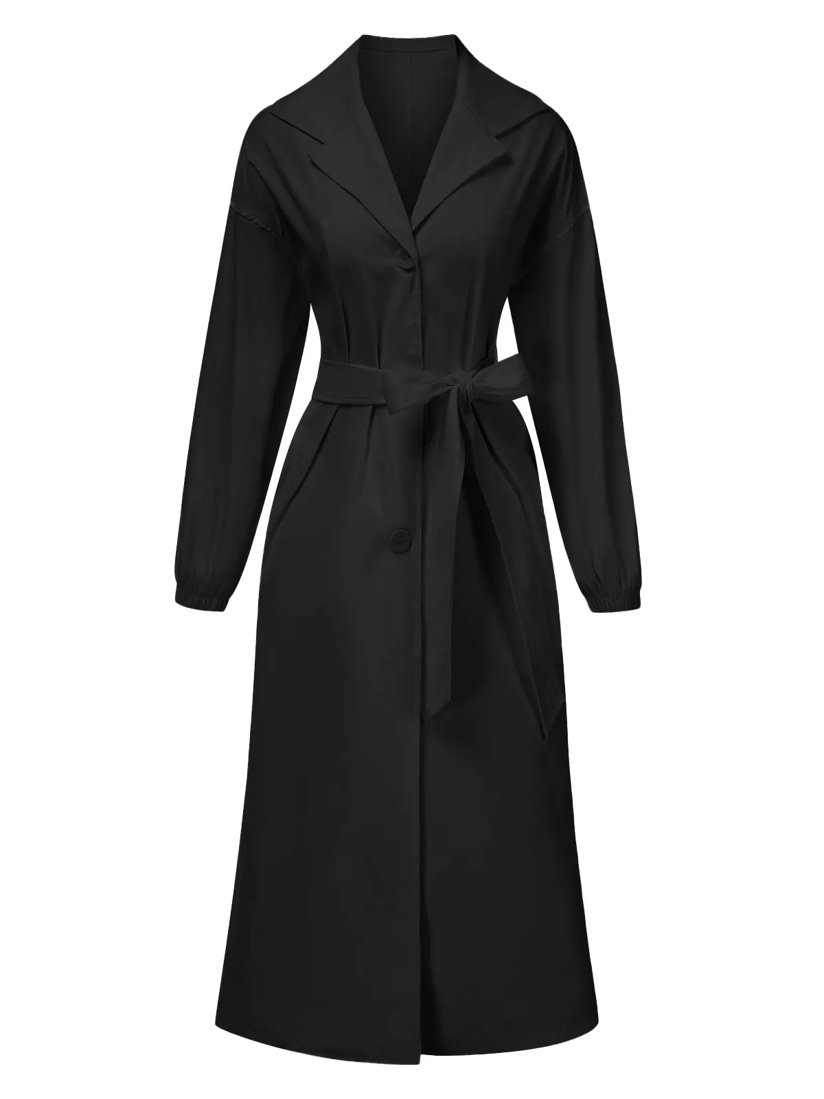 1940s Solid Notched Collar Belted Long Coat sold by Retro Stage