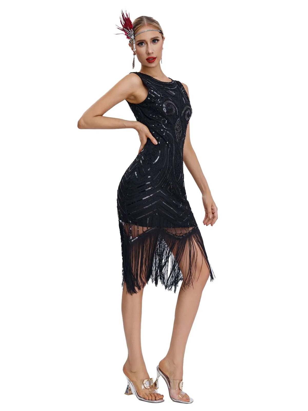 1920s Sequined Sleeveless Fringed Hem Dress sold by Retro Stage product image thumbnail 2
