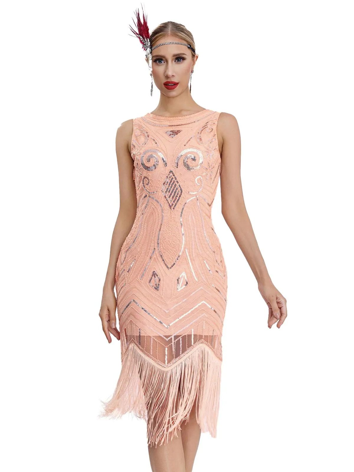 1920s Sequined Sleeveless Fringed Hem Dress sold by Retro Stage product image thumbnail 4