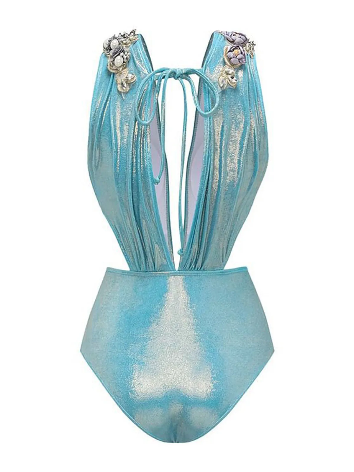 Blue 1930s Beading Shimmery One-Piece Swimsuit sold by Retro Stage product image thumbnail 2