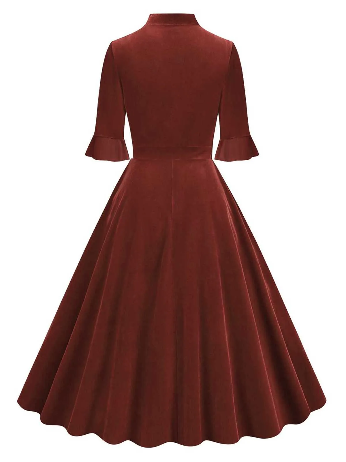 1950s Tie Neck Velvet Flared Sleeve Dress sold by Retro Stage product image thumbnail 3