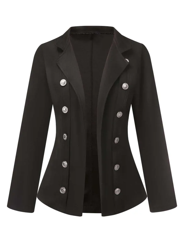 Black 1950s Silver Buttons Solid Coat sold by Retro Stage