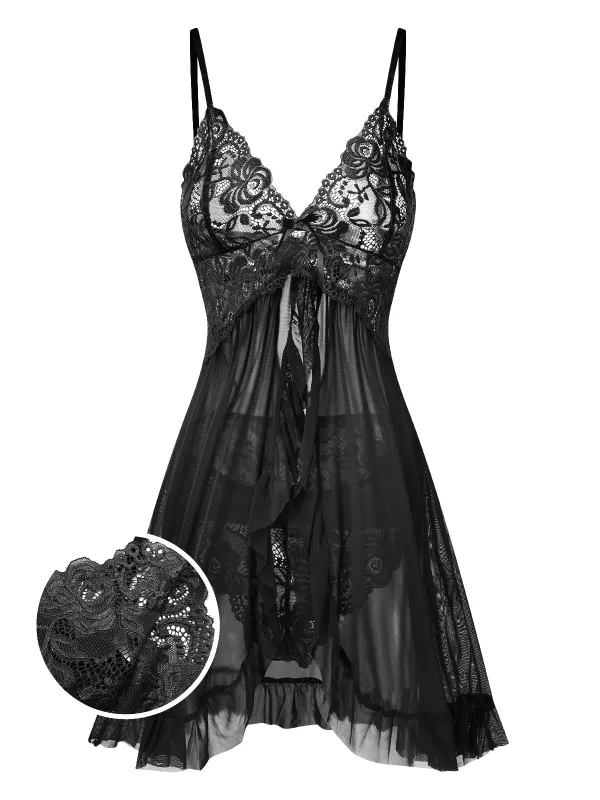 1950s Spaghetti Straps Lace Sheer Nightdress sold by Retro Stage