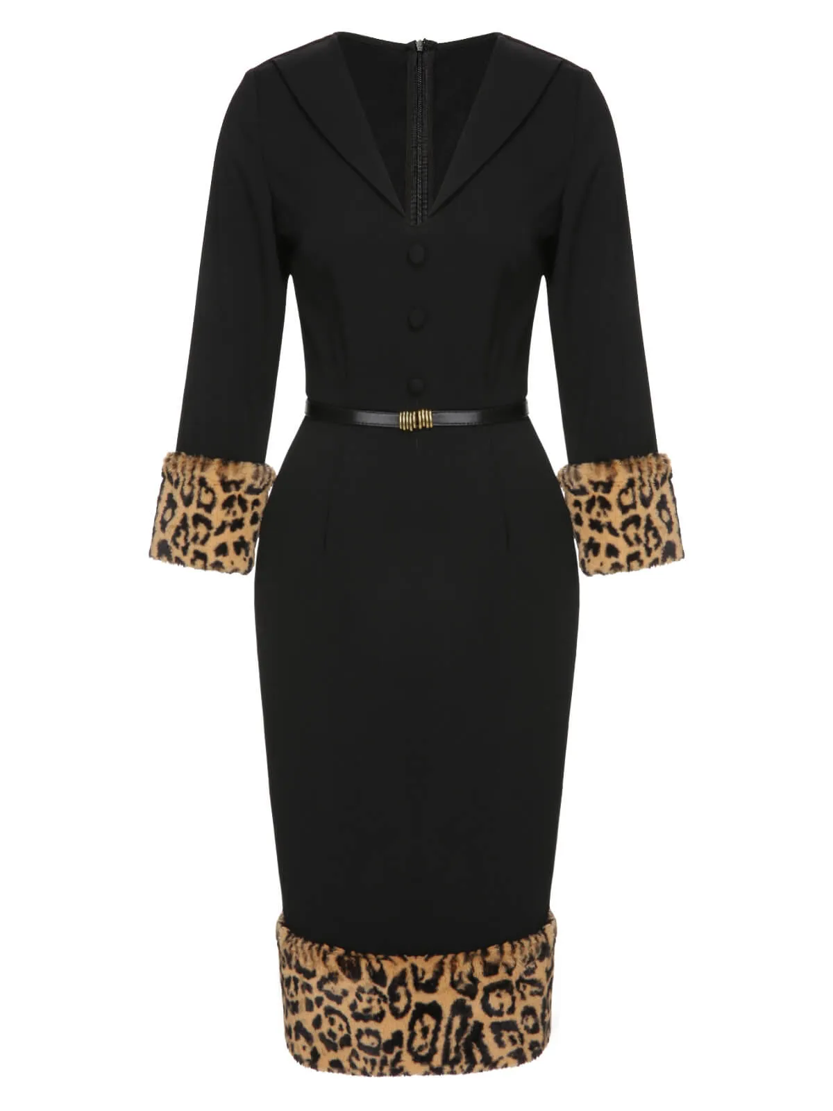 Black 1960s Leopard Plush V-Neck Pencil Dress sold by Retro Stage product image thumbnail 5