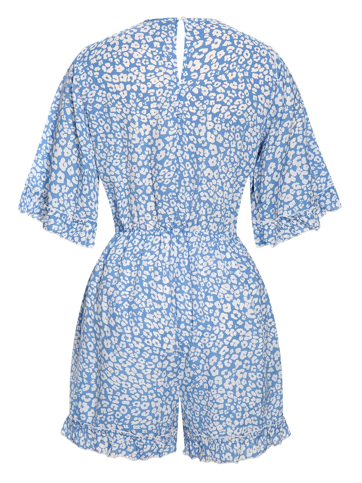 Light Blue 1950s Leopard V-Neck Flounce Sleeve Romper sold by Retro Stage product image thumbnail 2