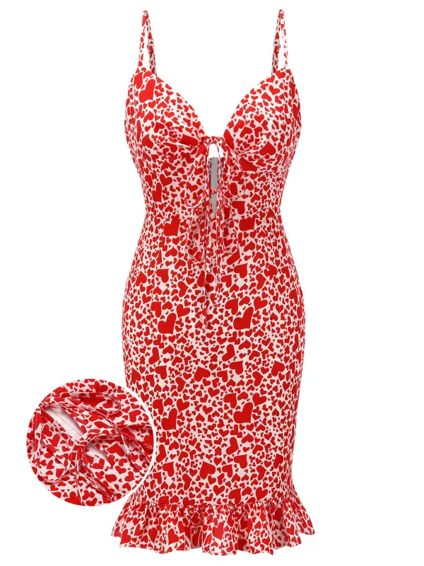 Red 1960s Heart Strap Fishtail Dress sold by Retro Stage