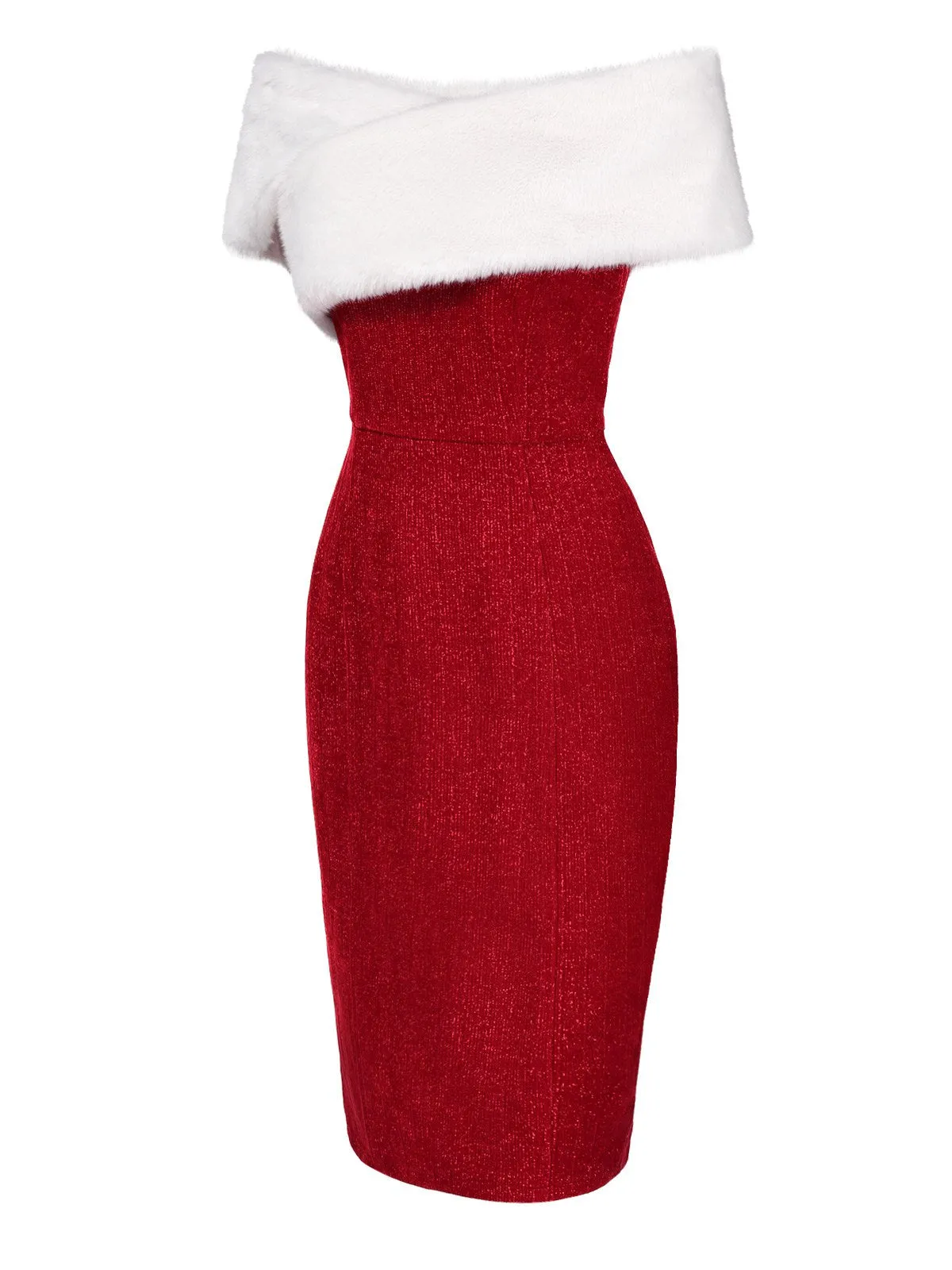 Red 1960s Faux Fur Off-Shoulder Dress sold by Retro Stage product image thumbnail 5