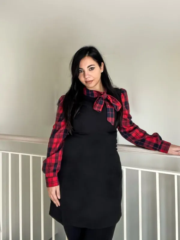 Black 1960s Tie Neck Plaids Bow Dress sold by Retro Stage