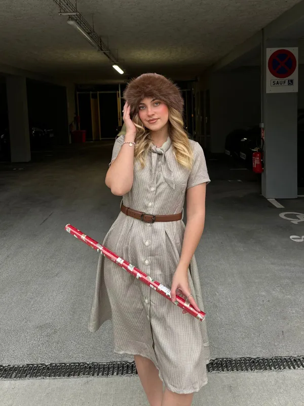 Brown 1940s Small Windowpane Plaid Dress sold by Retro Stage