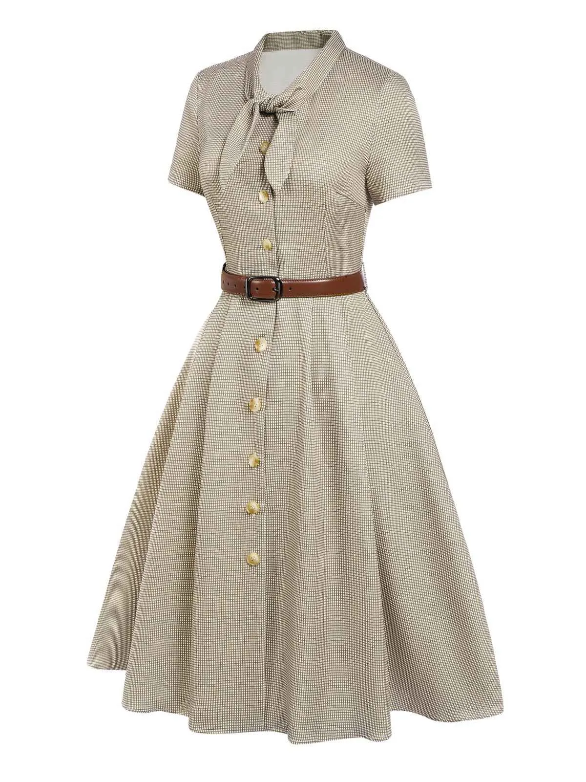 Brown 1940s Small Windowpane Plaid Dress sold by Retro Stage product image thumbnail 4