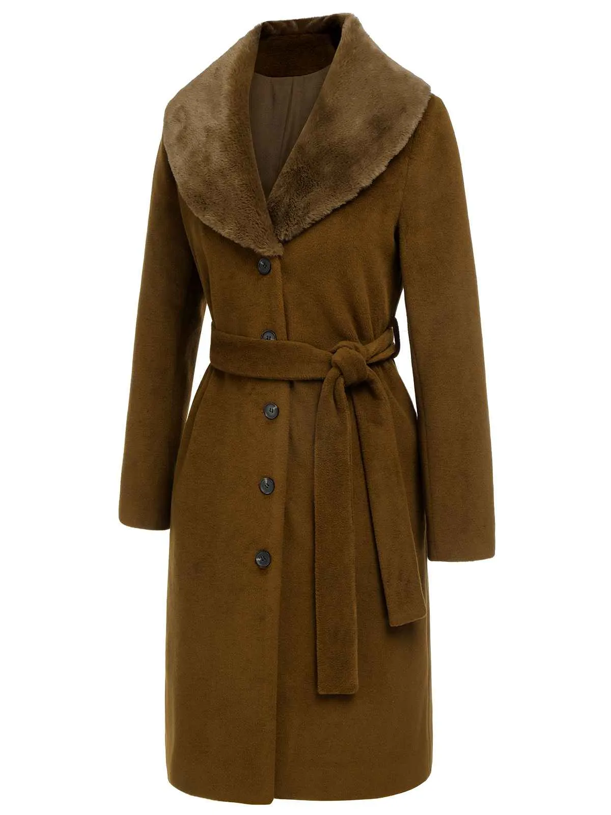 Brown 1940s Fur Collar Belted Coat sold by Retro Stage product image thumbnail 4