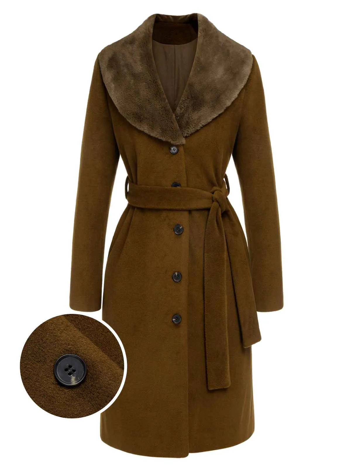 Brown 1940s Fur Collar Belted Coat sold by Retro Stage product image thumbnail 2
