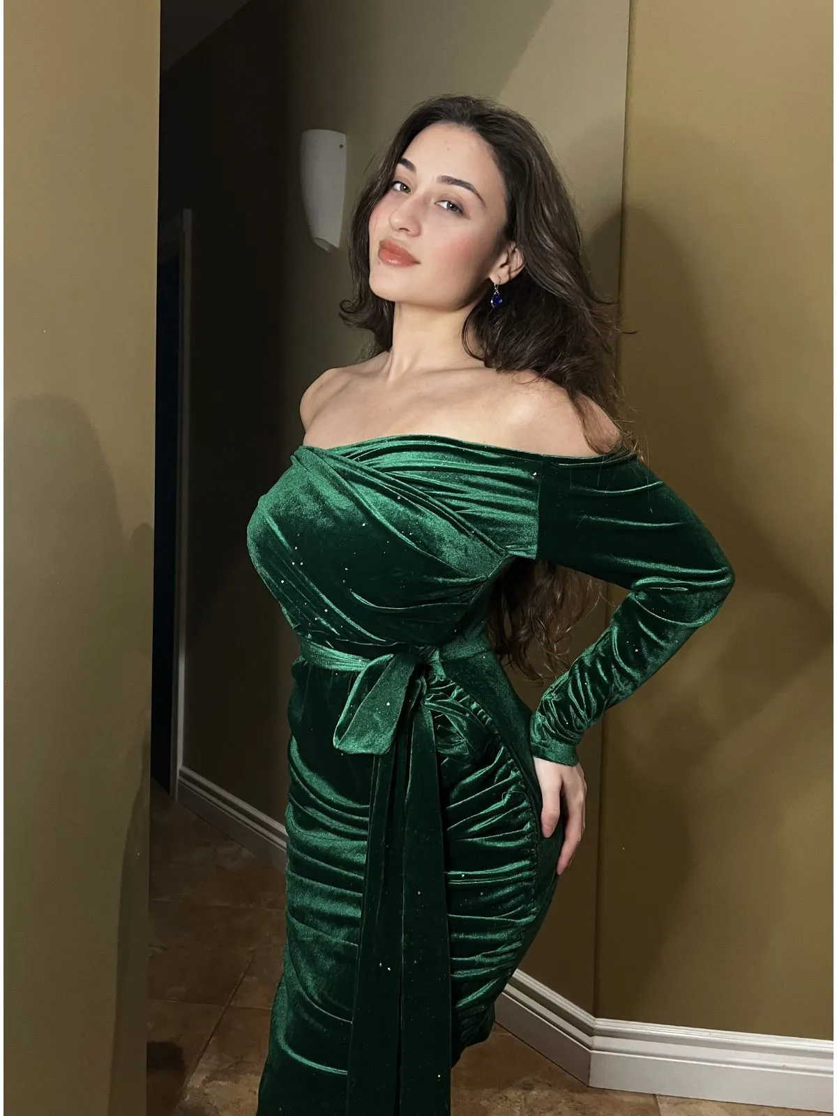 1960s Solid Off-Shoulder Velvet Dress sold by Retro Stage