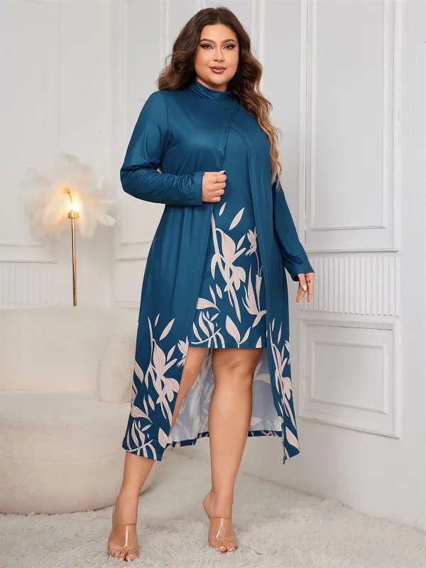 [Plus Size] 1950s Floral Fake Two Piece Dress sold by Retro Stage