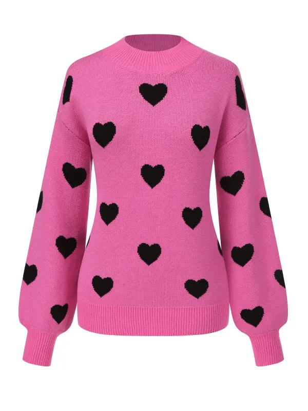 1950s Heart Dots Knitted Solid Sweater sold by Retro Stage