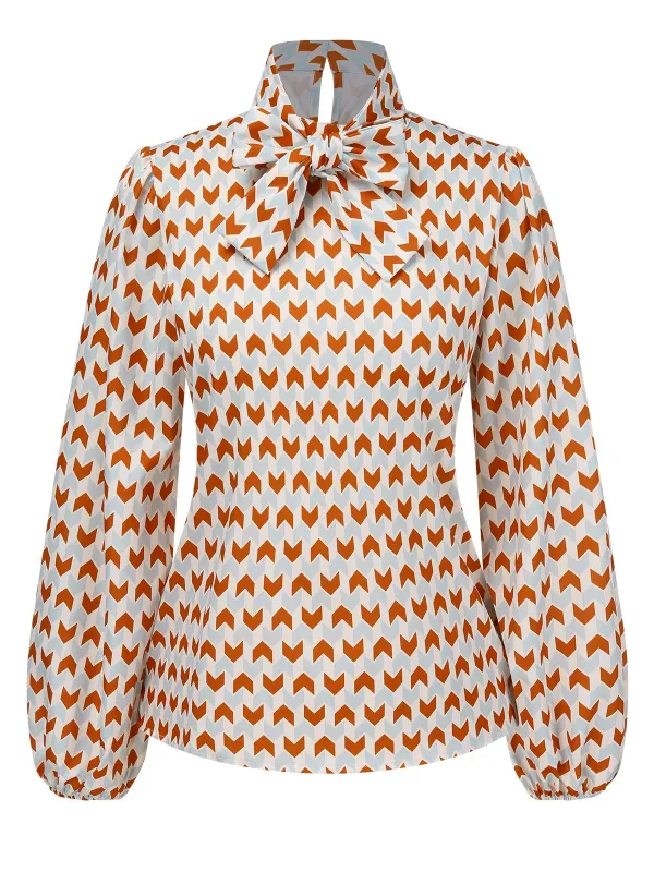 1950s Geometric Pattern Tie Neck Blouse sold by Retro Stage