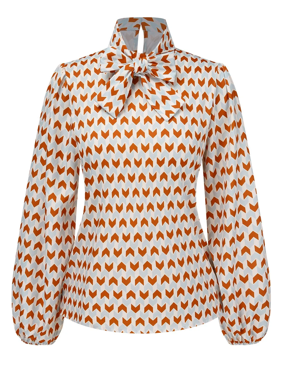 1950s Geometric Pattern Tie Neck Blouse sold by Retro Stage